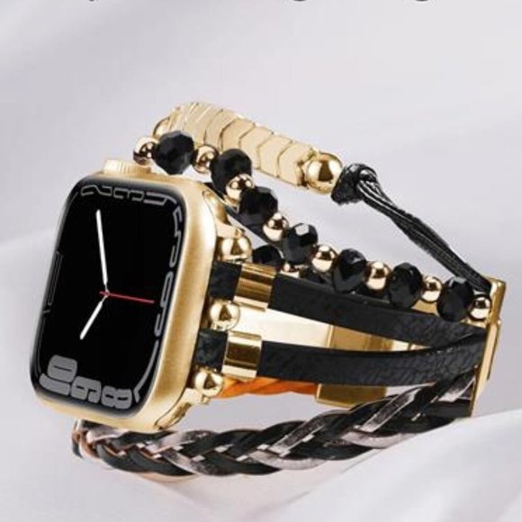 NEW Gold/Black Leather Apple Watch Band main image 5